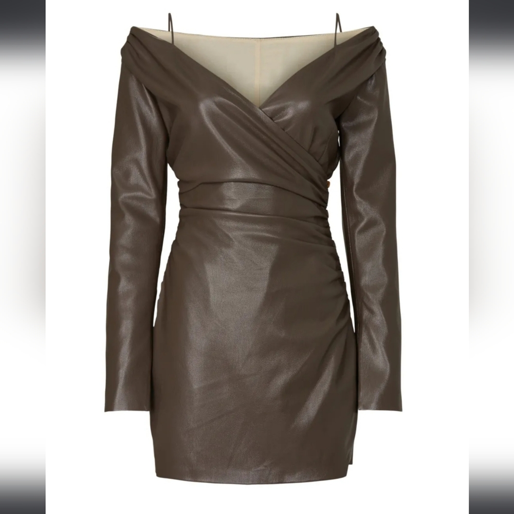 Nanushka Faux Leather Moha Mini Dress In Brown Size XS - Picture 8 of 15